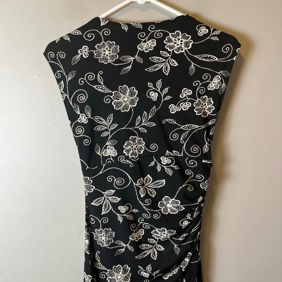 Vintage Y2K Black Floral Midi Dress Ruched Waist Sleeveless Romantic Soft Goth S - Picture 6 of 6